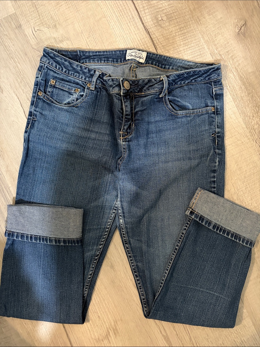 Aeropostale Women's Blue Straight-Leg Cuffed Jeans